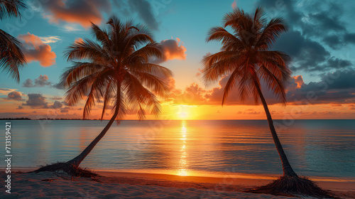 Vibrant Skies and Silhouetted Palms at Dusk