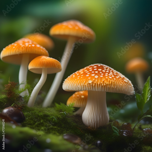 Al generated Mushroom in the forest with a beautiful forest background, mushroom fungus food landscape macro nature photography