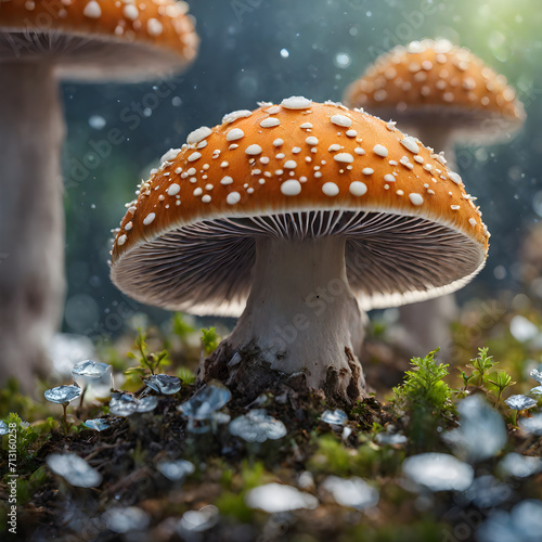 Al generated Mushroom in the forest with a beautiful forest background, mushroom fungus food landscape macro nature photography