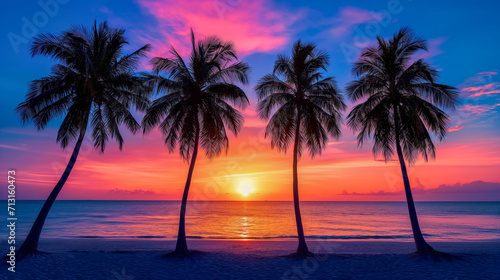 Vibrant Skies and Silhouetted Palms at Dusk