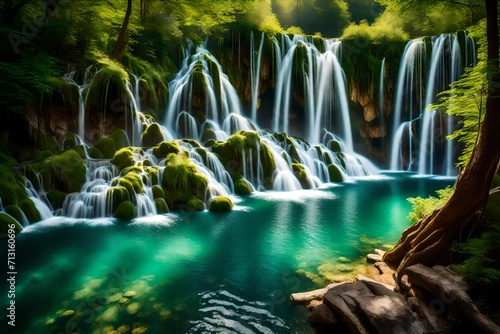 View of waterfalls in Plitvice Lakes National Park    roatia.