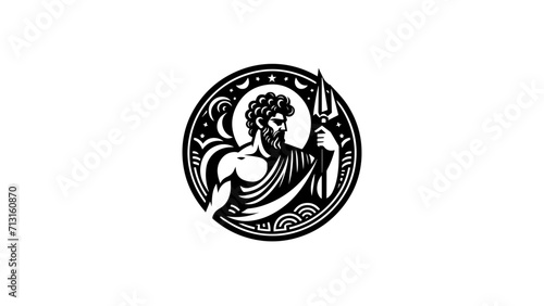 Greek god Ares illustration. Black and white illustration of roman god Mars no fill. Roman deity Ares drawing. God of war Ares