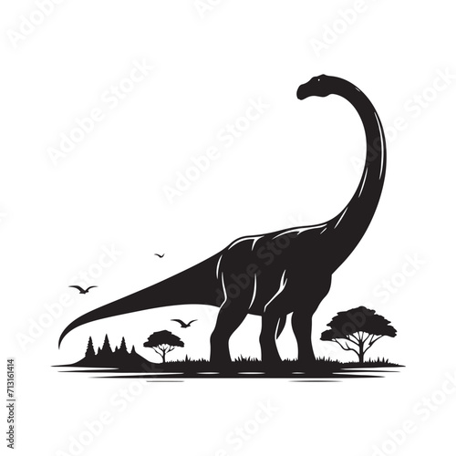Timeless Shadows: Dinosaur Illustration - Wild Animal Vector - Monster Reptile Silhouette Emanating Timeless Shadows of Mesozoic Creatures in Silhouette  © Vista