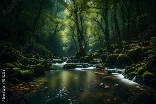 Creek in the forest in nature landscape