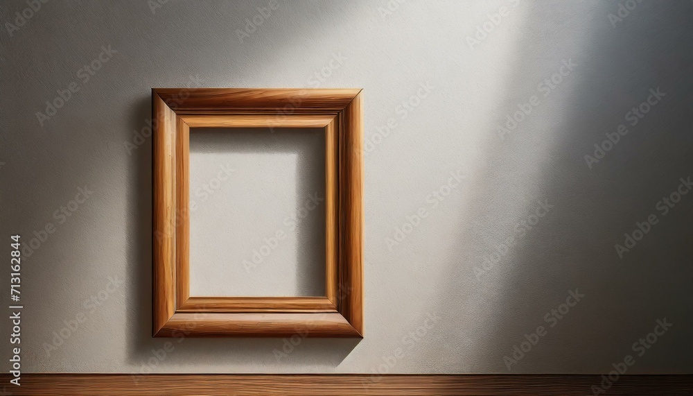 empty room with a picture frame.a visually appealing and transparent digital illustration featuring a wooden picture frame, showcasing realistic wood details and shadows, creating a versatile design e empty room with a picture frame.a visually appealing and transparent digital illustration featuring a wooden picture frame, showcasing realistic wood details and shadows, creating a versatile design e