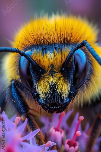 close up macro photo of a bee head in vibrant colors