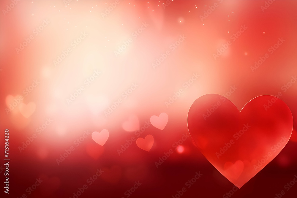 Valentines day background with red hearts on bokeh lights