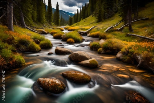 Clear stream flowing through the Lewis and Clark National Forest of Montana.