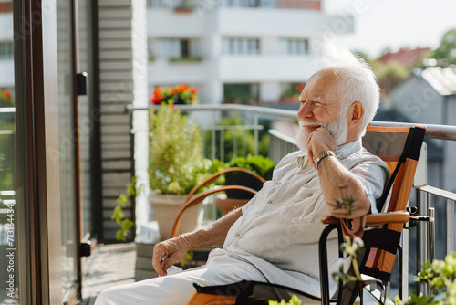 Balcony Respite: An Elderly Individual Embracing the Beauty of Nature