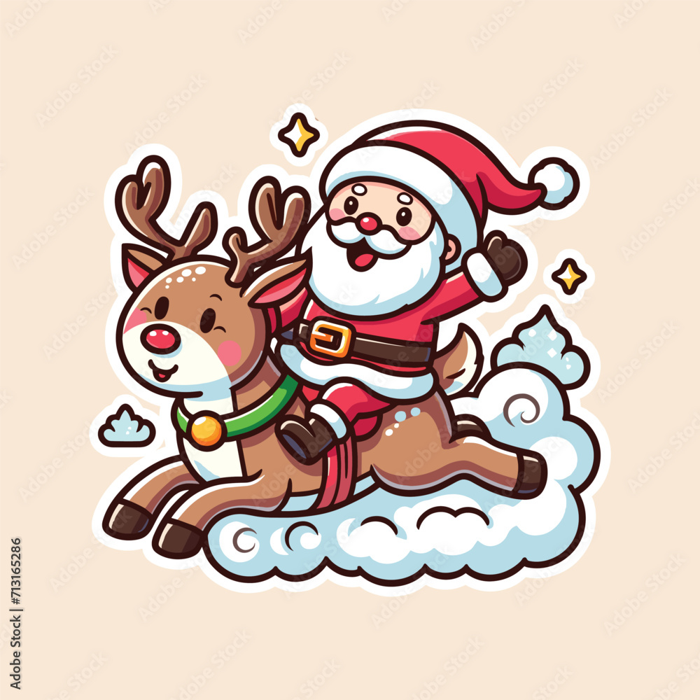 SANTA CLAUS WITH DEER CARTOON ILLUSTRATION VECTOR SANTA CLAUS WITH DEER CARTOON ILLUSTRATION VECTOR