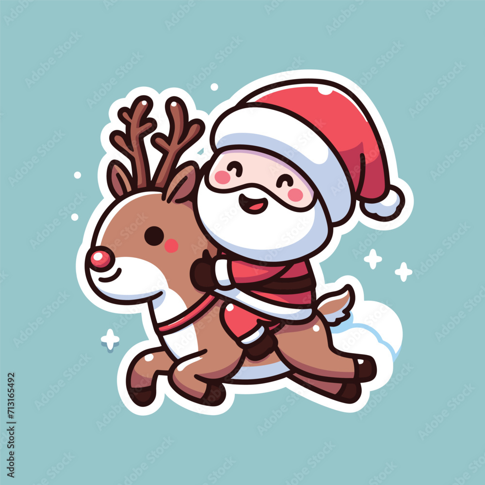 HAPPY SANTA CLAUS WITH DEER CARTOON ILLUSTRATION VECTOR HAPPY SANTA CLAUS WITH DEER CARTOON ILLUSTRATION VECTOR