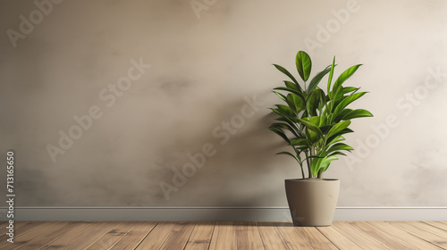 Minimalist Interior with Lush Green Potted Plant and Textured Wall