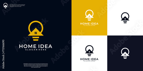 Home and light bulb lamp logo design combination for your business company identity