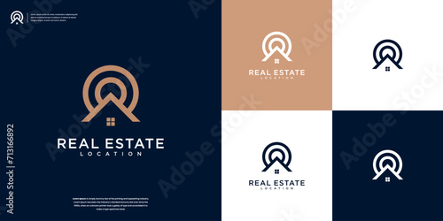 Minimalist home with circle line art style logo design template
