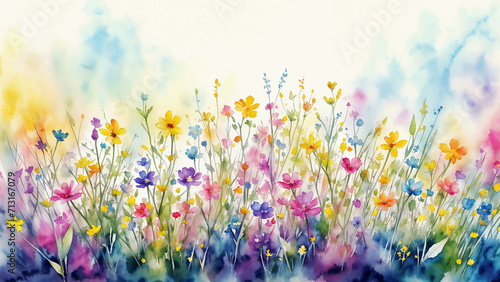 Decorative background with wildflowers, watercolor painting 