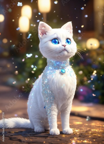 Cartoon character a white cat with a silver coat