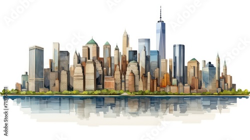 City skyline color pencil drawing on white background beautiful
