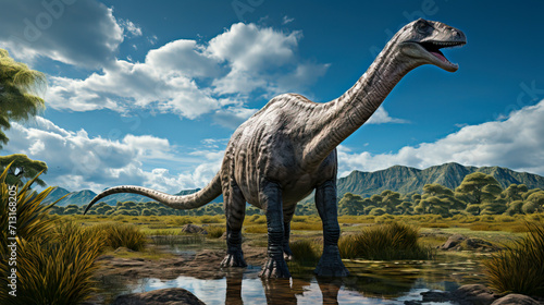 Majestic Prehistoric Brachiosaurus in Natural Habitat created with Generative AI technology