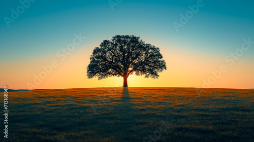 Solitary Tree at Sunrise on Open Field