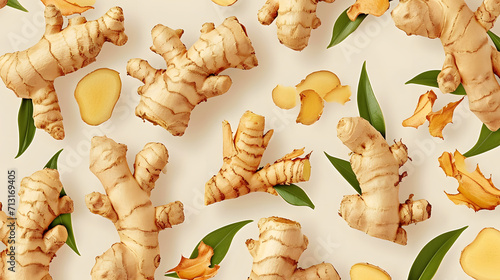 ginger pattern on a beige background for a flu season photo