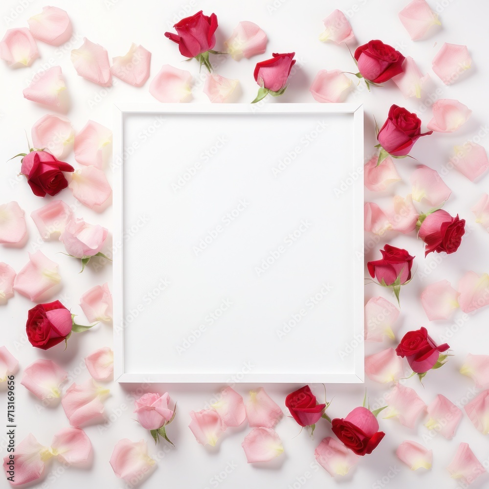 valentine blank card with hearts and roses mock up
