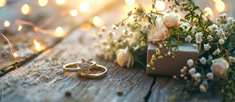 picture of couple with wedding ring and gift box. Copy space image. Place for adding text picture of couple with wedding ring and gift box. Copy space image. Place for adding text