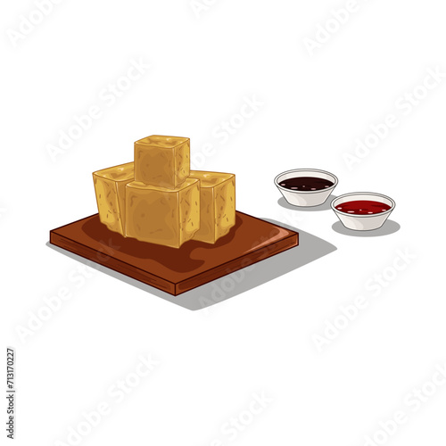 Illustration of fried tofu with sauce 