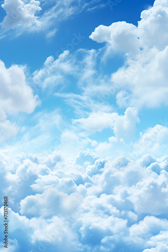 Serene Cumulus Cloudscape in a Clear Blue Sky created with Generative AI technology