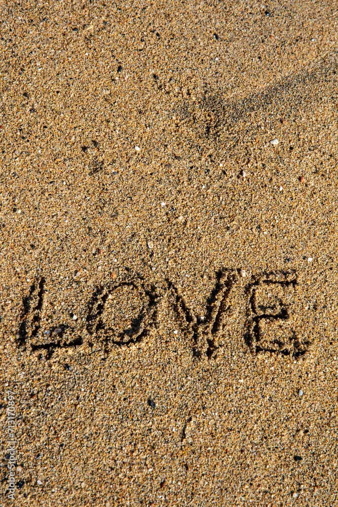 Fototapeta premium Coastal Romance: Love Script on the Shore