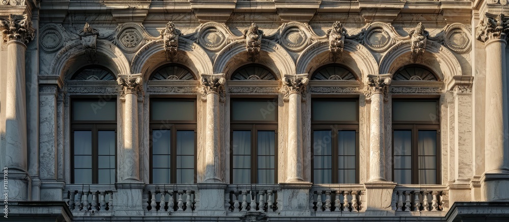 A closeup of the facade of the Angelo Mai Library in Bergamo Italy. Copy space image. Place for adding text