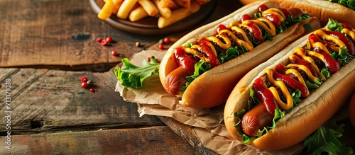 Yummy Hot dog party time good food. Copy space image. Place for adding text