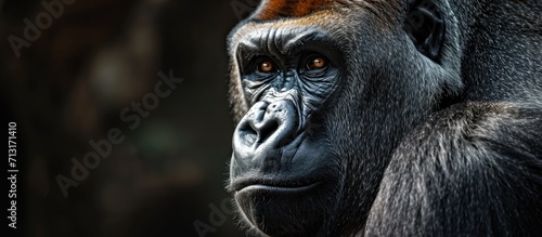 Picture of a Strong Adult Black Gorilla. Copy space image. Place for adding text