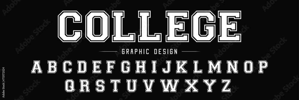 Classic college font. Vintage sport font in american style for football, baseball or basketball logos and t-shirt. Athletic department typeface, varsity style font. Vector - obrazy, fototapety, plakaty 