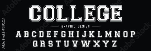 Classic college font. Vintage sport font in american style for football, baseball or basketball logos and t-shirt. Athletic department typeface, varsity style font. Vector photo