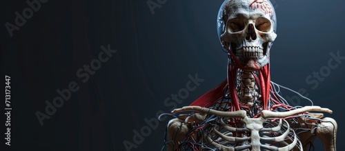 Anatomy shows skeleton in detail head and chest in medicine. Copy space image. Place for adding text photo