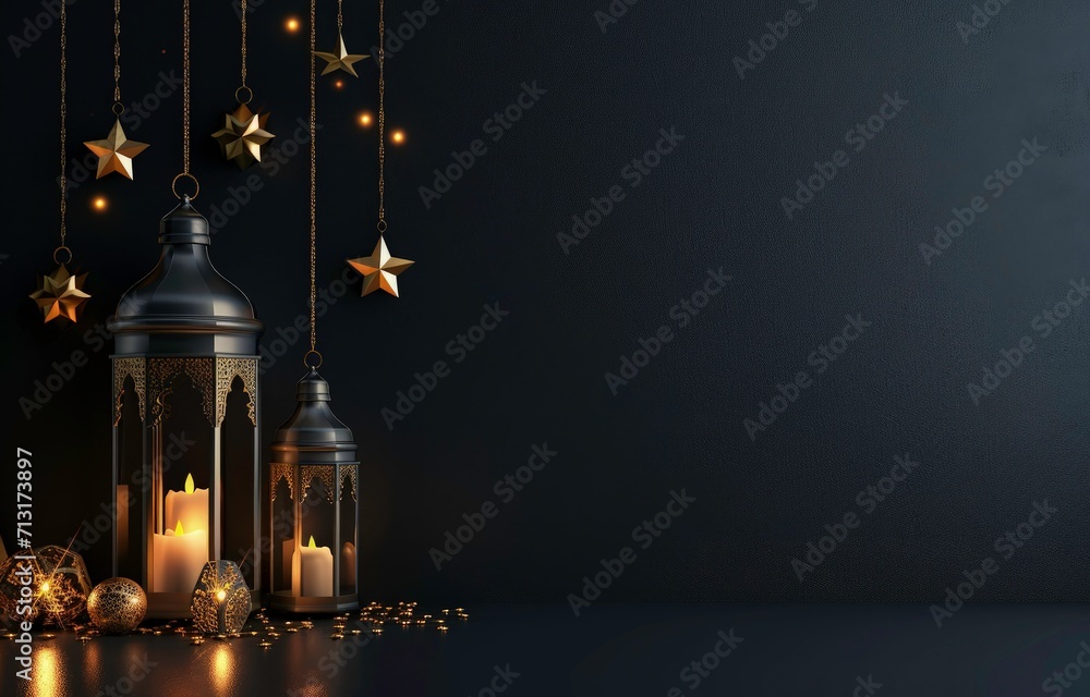 Fototapeta premium dark ramadan kareem traditional islamic festival religious background, ramadan social media banner or instagram post background,
