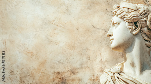 Wallpaper Mural A classical marble statue of a woman in profile, her features etched with the finesse of ancient craftsmanship, set against a textured, cream-colored wall that speaks of history and timelessness Torontodigital.ca