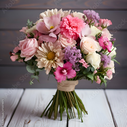 Wallpaper Mural Bouquet of colorful flowers on a wooden background. selective focus. Torontodigital.ca