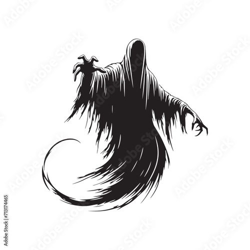 Ghostly Sonata: Spirit Vector Resonating at the Finale of the Ghost Silhouette's Haunting Opera - Ghost Illustration - Spirit Vector
