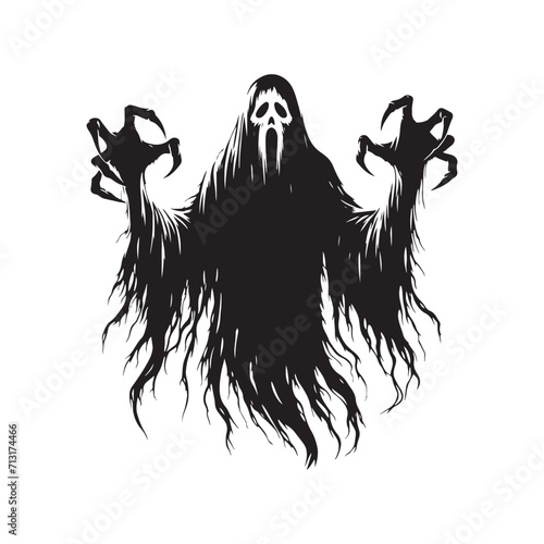 Enchanted Whispers: Ghost Silhouette Ensemble Reverberating in Mystical Echoes - Ghost Illustration - Spirit Vector
