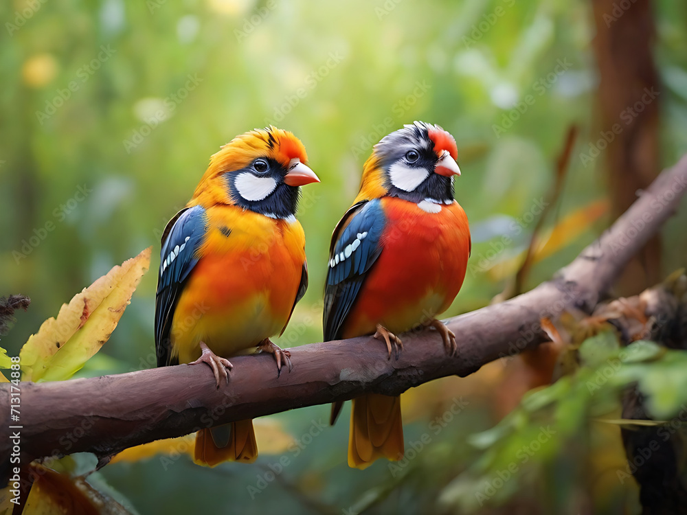colorful bird sits on a branch with a person's hand. colorful bird sits on a branch with a person's hand.