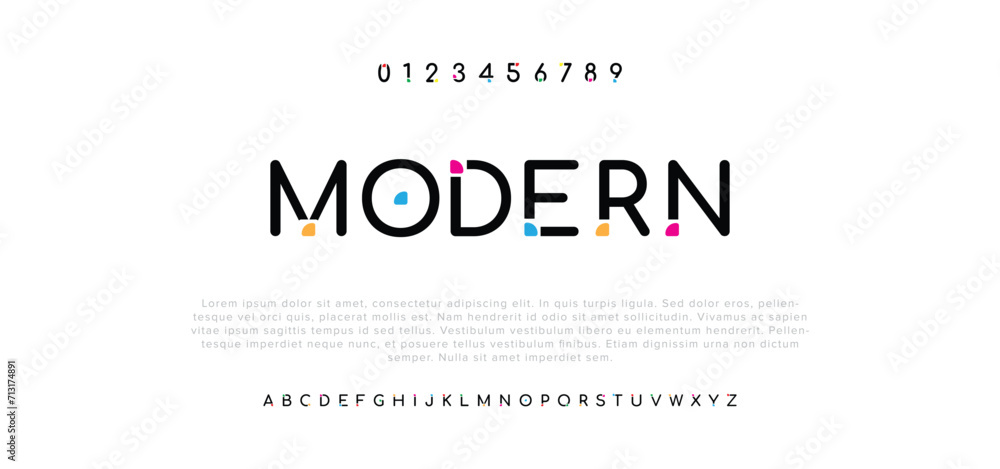 Abstract minimal modern alphabet fonts. Typography technology vector illustration - obrazy, fototapety, plakaty 