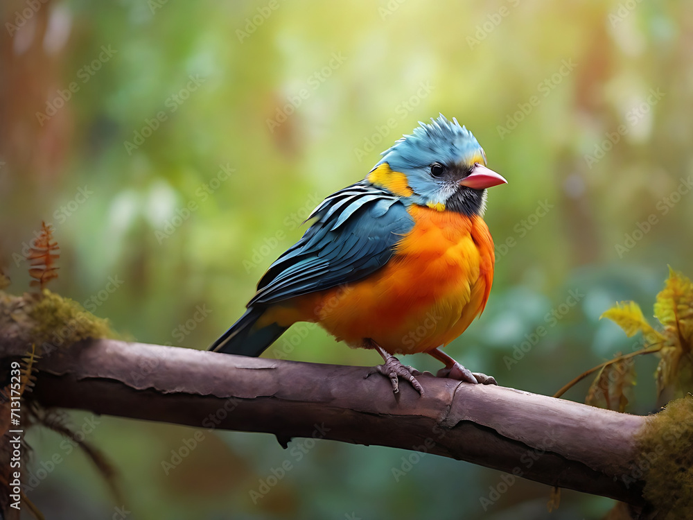 Fototapeta premium colorful bird sits on a branch with a person's hand.