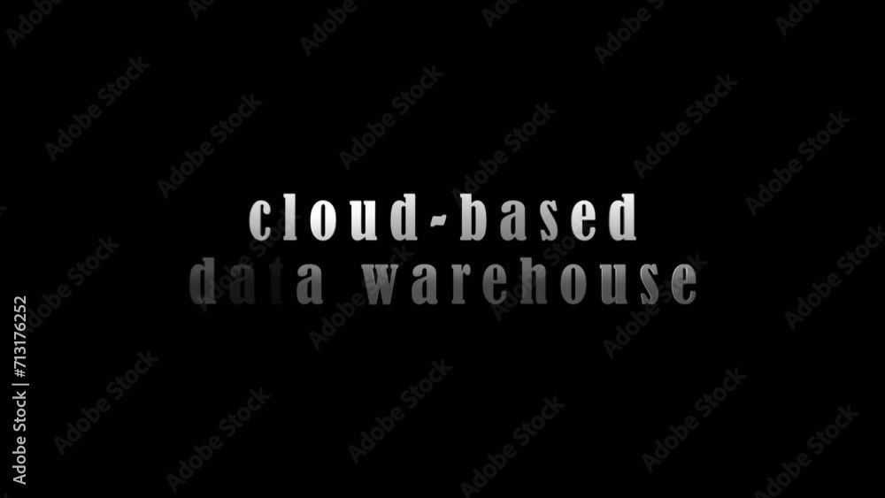 4K 3D Cloud Based Data Warehouse silver text title with effect animation on black abstract background. Isolated using QuickTime Alpha Channel ProRes 4444 4K 3D Cloud Based Data Warehouse silver text title with effect animation on black abstract background. Isolated using QuickTime Alpha Channel ProRes 4444