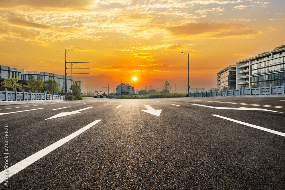 New asphalt roads and construction landscaping