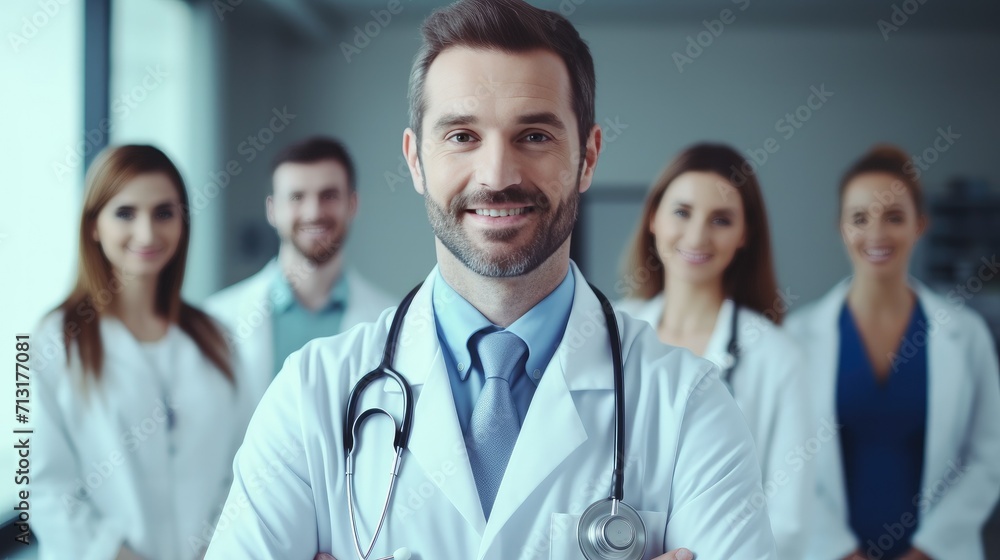Medical doctor Team Standing In Hospital Corridor Medical doctor Team Standing In Hospital Corridor