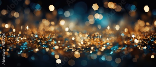 background of abstract glitter lights. gold, blue and black. de focused soft focus, Generative AI