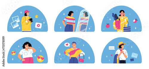 Trendy women illustrations in flat design