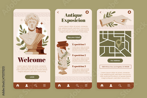 Bild auf Leinwand Hand drawn flat greco roman app design template set with antique greek sculpture