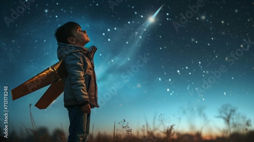 Little kid looking to the night sky and dream of becoming pilot © RMedia